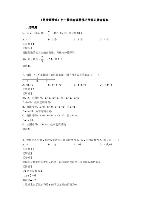 (易错题精选)初中数学有理数技巧及练习题含答案