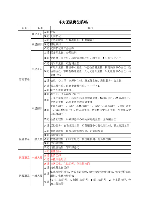 东方医院医务人员岗位系列表