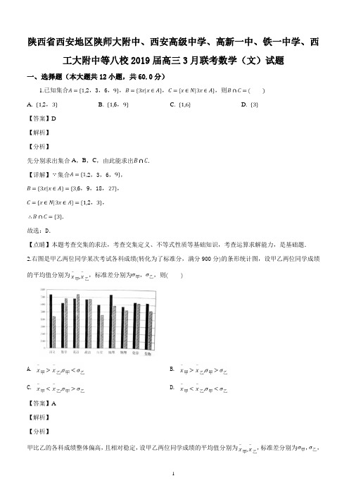 陕西省西安地区陕师大附中等八校2019届高三3月联考数学(文)试题(解析版)