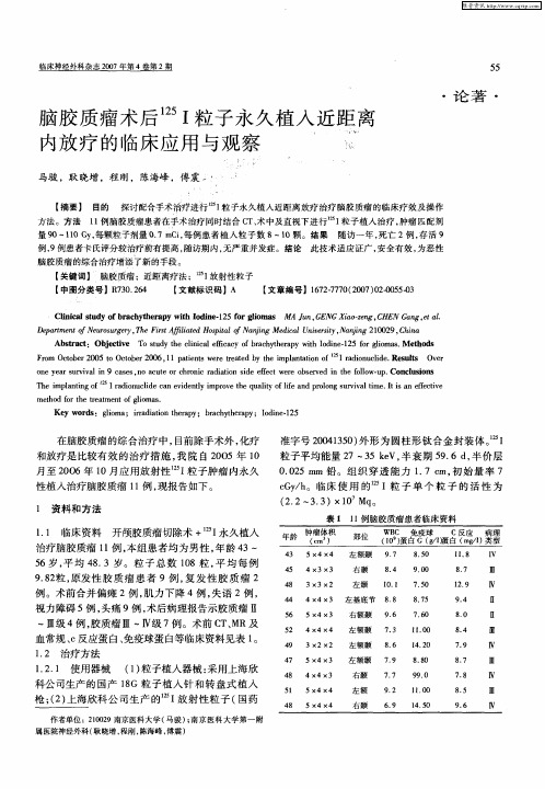 脑胶质瘤术后 125I粒子永久植入近距离内放疗的临床应用与 观察