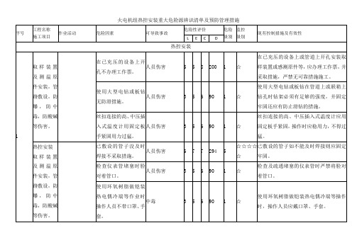 火电机组热控安装重大危险源辨识清单及预防管理措施