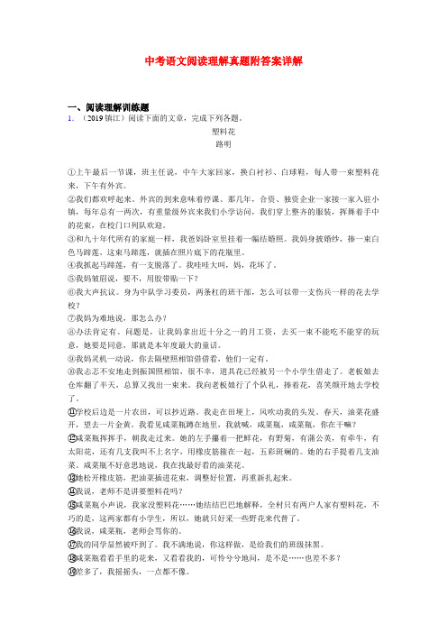 最新版江苏初中语文现代文阅读训练试题带答案共20篇