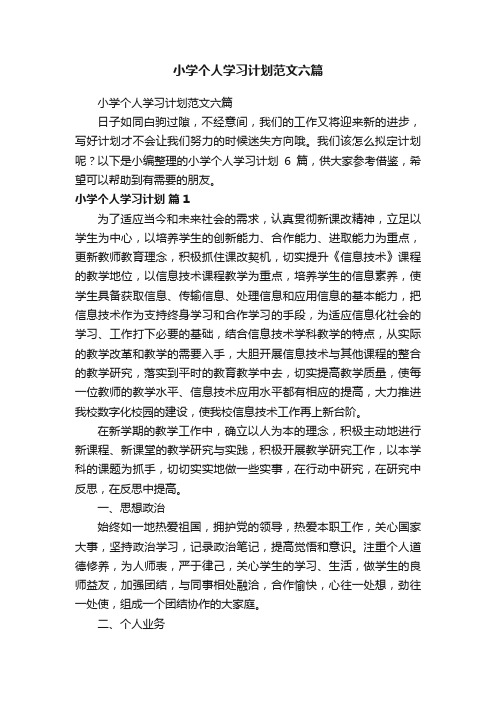 小学个人学习计划范文六篇