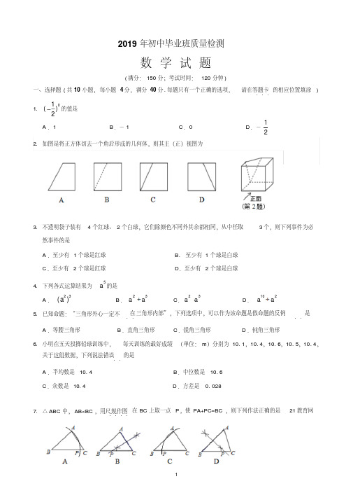 2019年质量检测数学试题及参考答案-精选.pdf