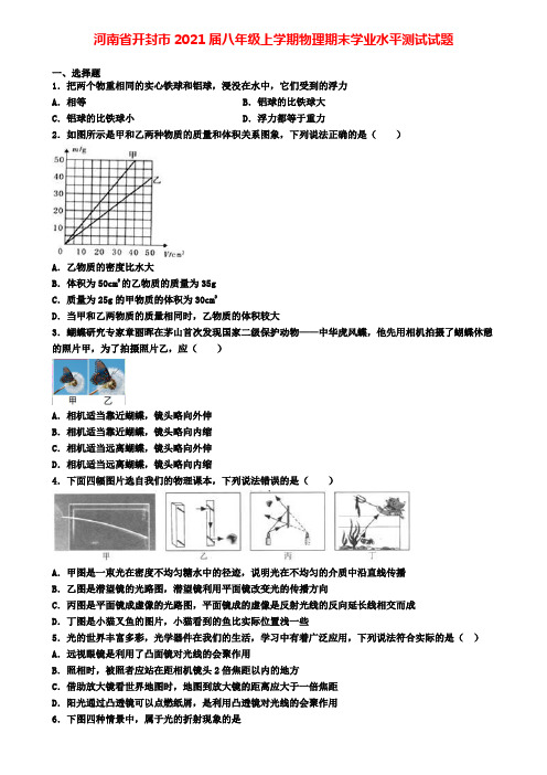 河南省开封市2021届八年级上学期物理期末学业水平测试试题