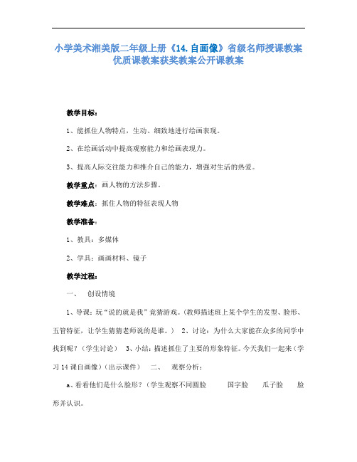 小学美术湘美版二年级上册14.自画像省级名师授课教案优质课教案获奖教案公开课教案4