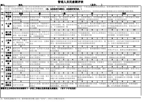 管理人员的民意测评表