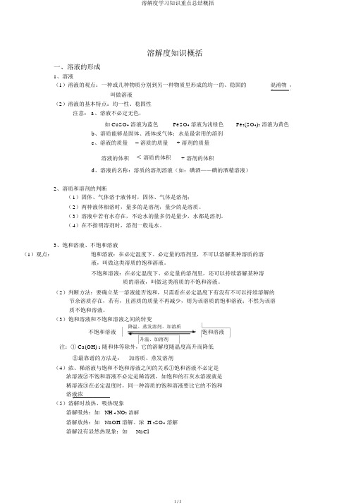 溶解度学习知识要点总结归纳