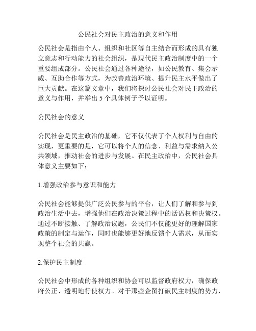 公民社会对民主政治的意义和作用