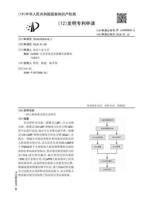 【CN110008920A】一种人脸表情识别方法研究【专利】