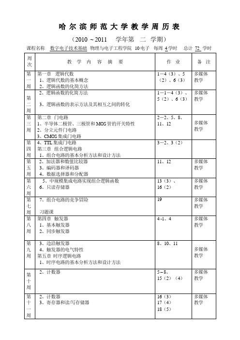 教学日历-数字电子线路(10-11)