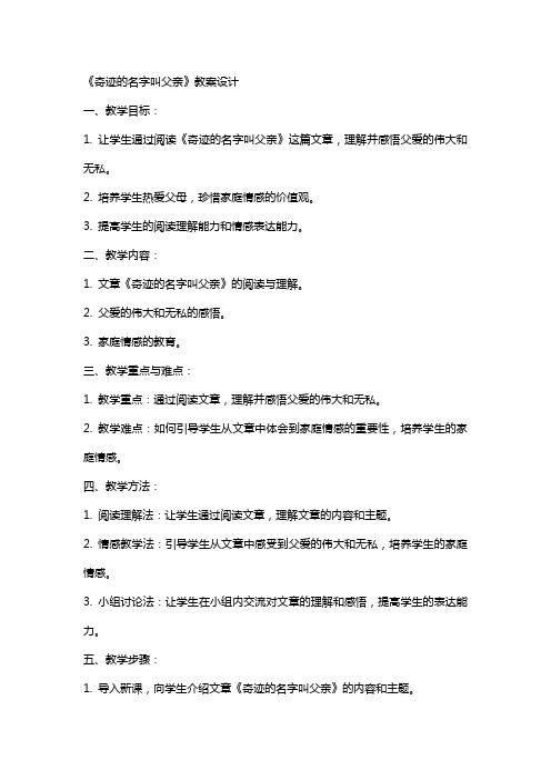 《奇迹的名字叫父亲》教案设计