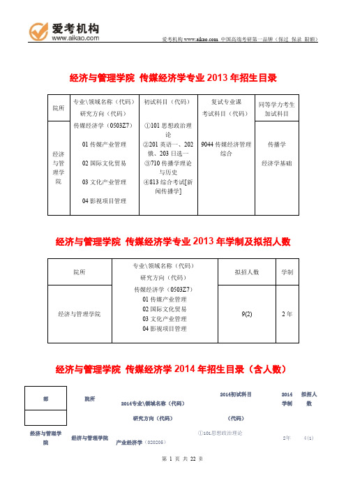 2015中国传媒大学传媒经济学考研 招生人数 参考书 报录比 复试分数线 考研真题 考研经验 招生简章