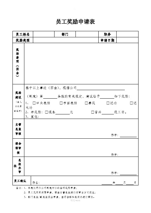 员工奖励申请表(模板)