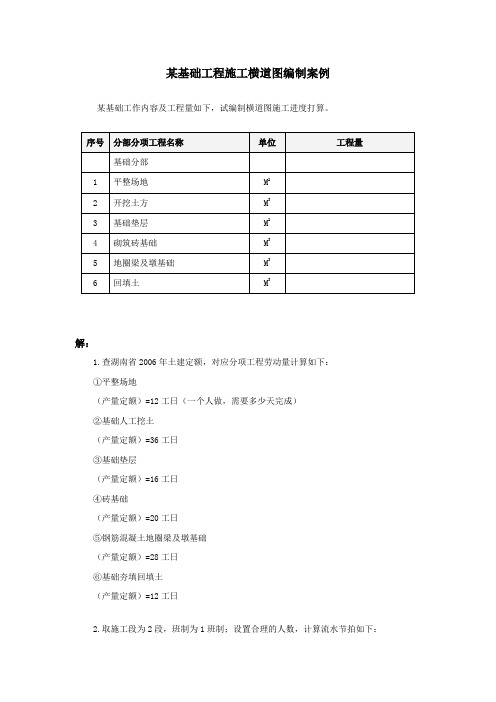 某基础工程施工横道图编制案例