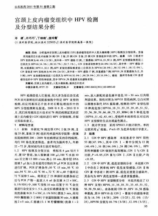 宫颈上皮内瘤变组织中HPV检测及分型结果分析