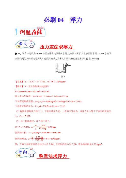 必刷04  浮力-备战2020年中考物理必刷论述、计算80例(解析版)