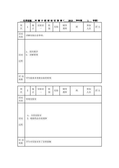 化学兴趣小组活动记录表