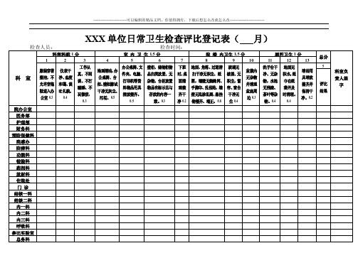 xxx单位日常卫生检查评比登记表