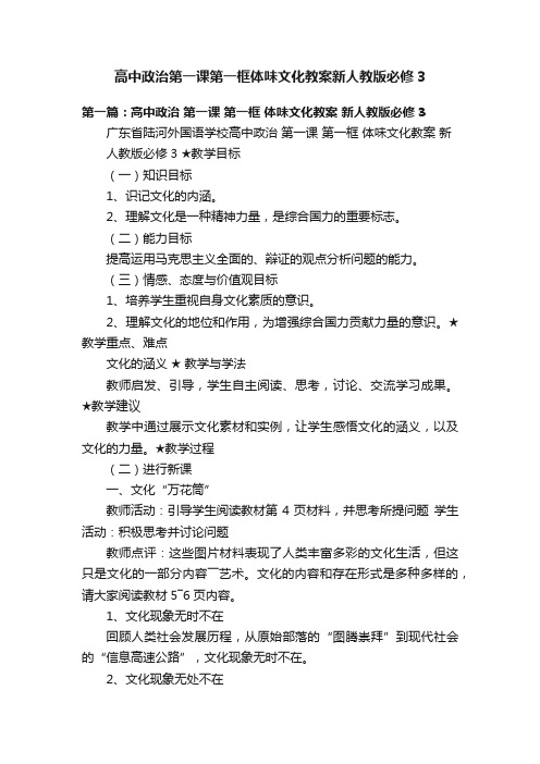 高中政治第一课第一框体味文化教案新人教版必修3