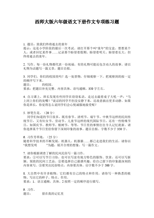 西师大版六年级语文下册作文专项练习题