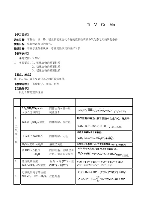 无机化学实验报告 第一过渡元素 一 Ti V Cr Mn 