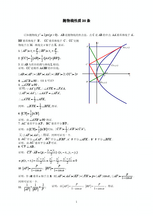 抛物线性质30条