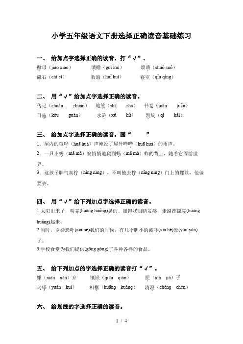 小学五年级语文下册选择正确读音基础练习