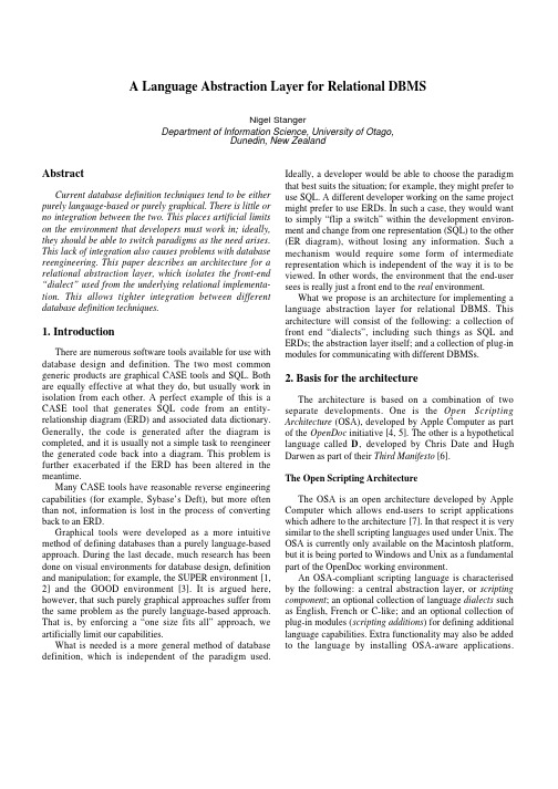 Abstract A Language Abstraction Layer for Relational DBMS