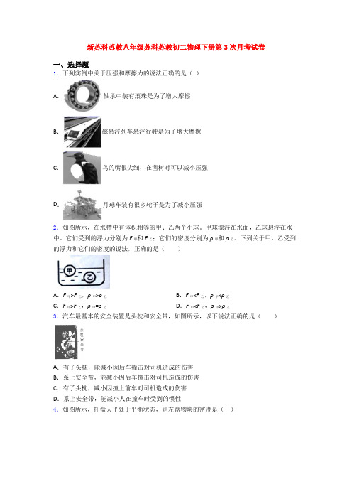 新苏科苏教八年级苏科苏教初二物理下册第3次月考试卷