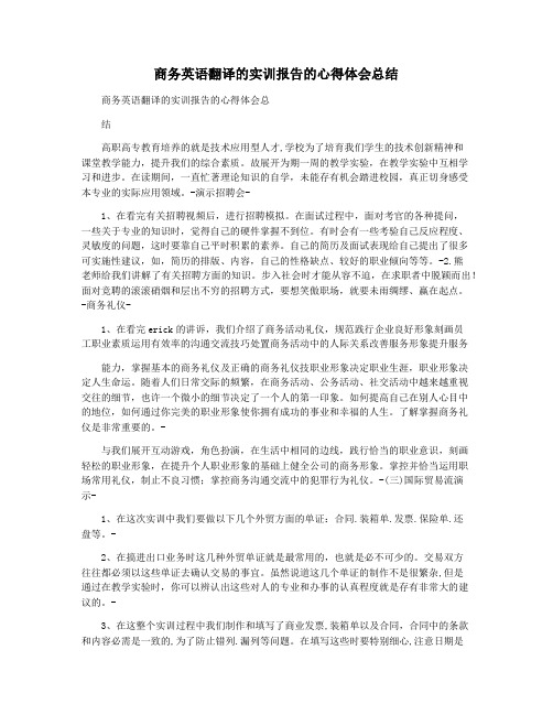 商务英语翻译的实训报告的心得体会总结