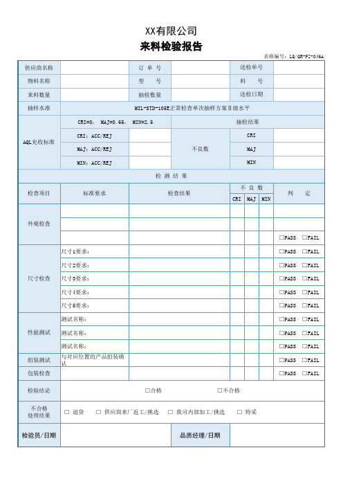 来料检验报告模板