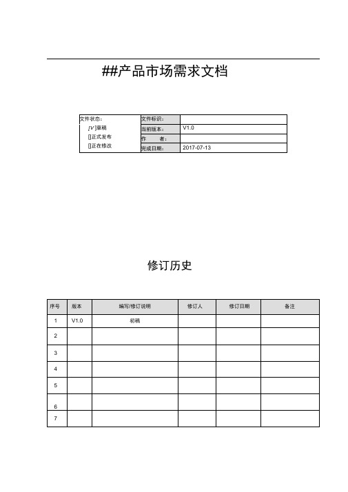 互联网产品市场需求文档模板MRD资料全