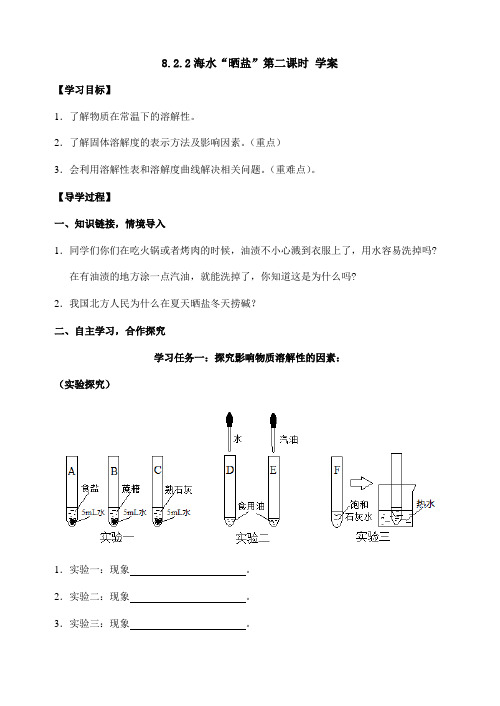 鲁教版化学九年级下册海水“晒盐”第2课时 学案