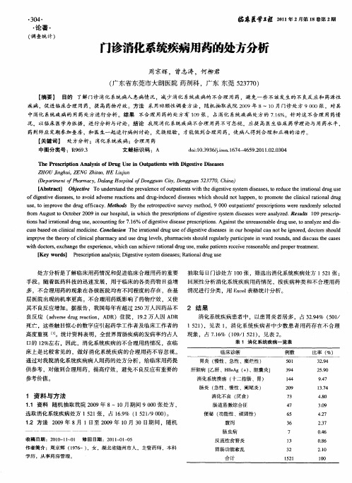 门诊消化系统疾病用药的处方分析