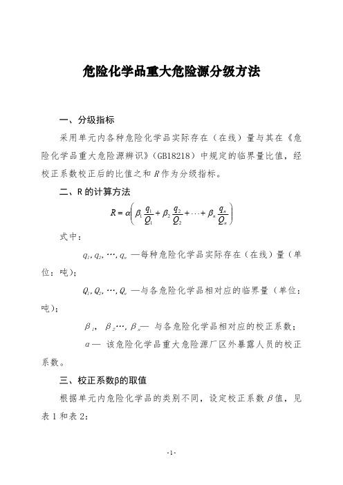 中级注册安全工程师—危险化学品重大危险源分级方法