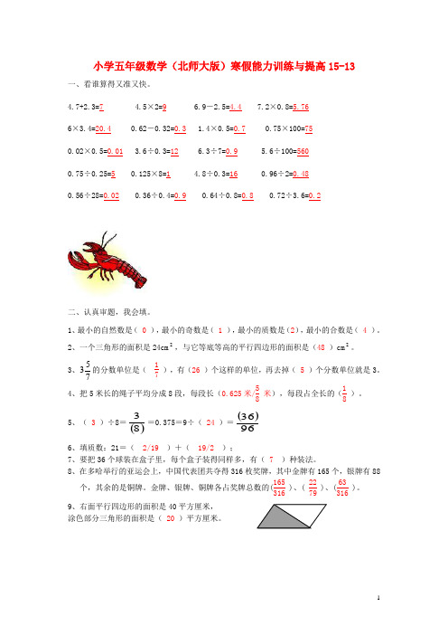 五年级数学寒假能力训练与提高1513 北师大版