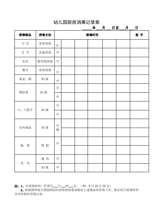 幼儿园厨房消毒记录表