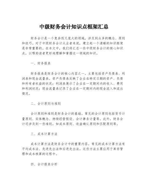 中级财务会计知识点框架汇总