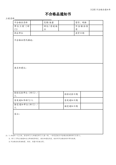 (完整)不合格品通知书