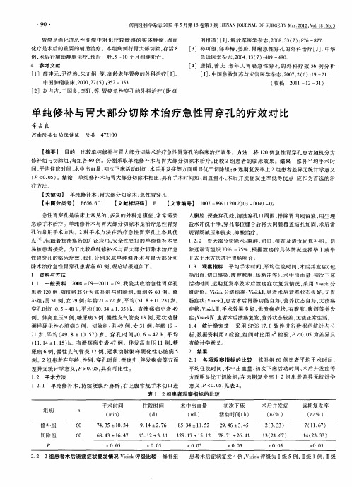 单纯修补与胃大部分切除术治疗急性胃穿孔的疗效对比