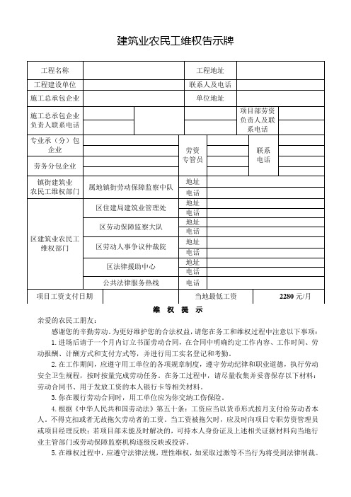 建筑业维权告示公示牌模板2021