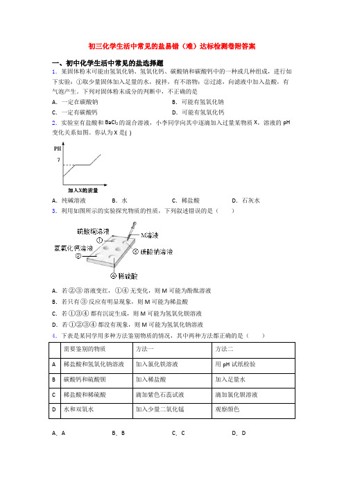 初三化学生活中常见的盐易错(难)达标检测卷附答案