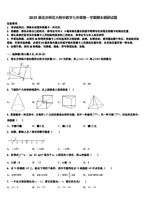 2025届北京师范大附中数学七年级第一学期期末调研试题含解析