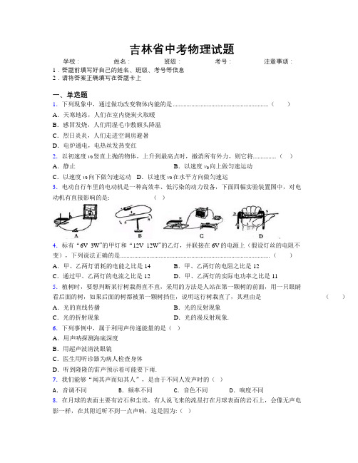 最新吉林省中考物理试题附解析