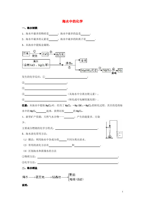 矿区第七中学任九年级化学全册 第三单元 海水中的化学知识点复习无答案 鲁教版五四制