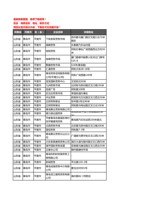 新版山东省青岛市平度市劳务公司企业公司商家户名录单联系方式地址大全59家