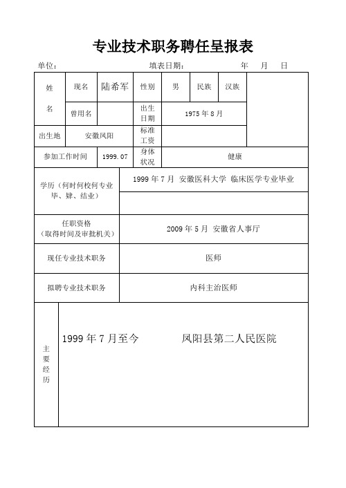 专业技术职务聘任呈报表