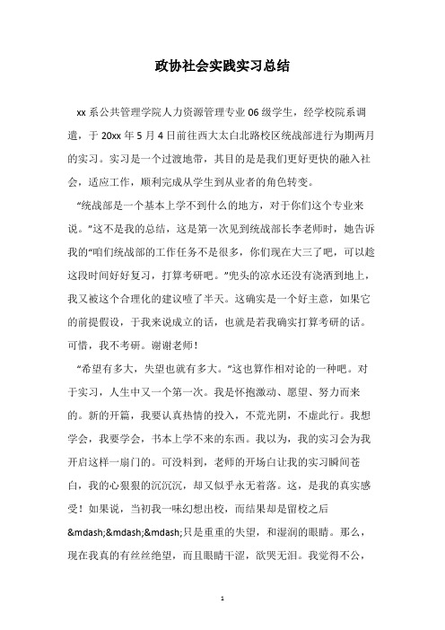 政协社会实践实习总结