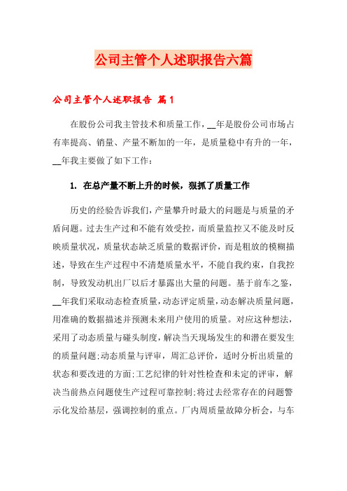 公司主管个人述职报告六篇